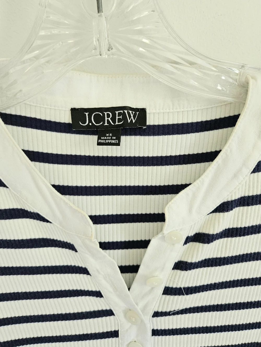 J. Crew Navy Stripe Puff Sleeve Top